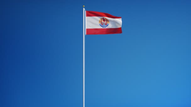 Francouzská Polynésie vlajka v pomalém pohybu bez problémů s alfa — Stock video