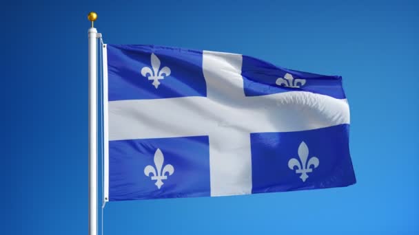 Quebec flagga i slow motion sömlöst loopas med alfa — Stockvideo