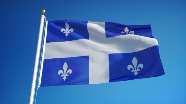 Bandera de Quebec en cámara lenta perfectamente en bucle con alfa — Vídeo de stock