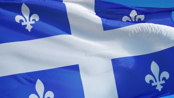 Vlajka Quebecu v pomalém pohybu hladce smyla alfa — Stock video