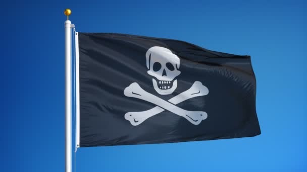 Pirate flag in slow motion seamlessly looped with alpha — Stock Video