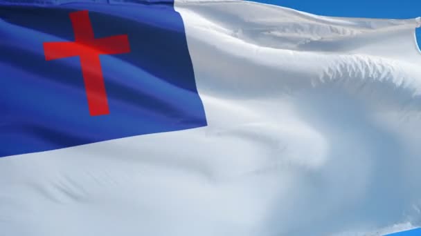 Христианский флаг в замедленной съемке зациклен на альфе — стоковое видео
