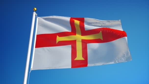 Guernsey-Flagge in Zeitlupe nahtlos mit Alpha verbunden — Stockvideo