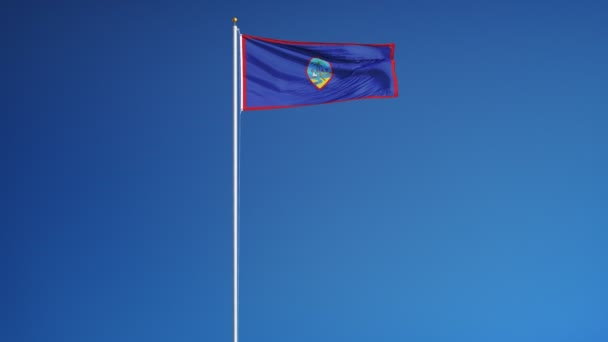 Guam flag in slow motion seamlessly looped with alpha — Stock Video