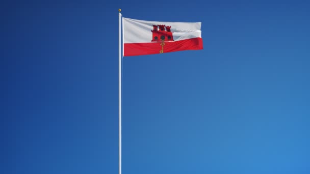 Bandera de Gibraltar en cámara lenta perfectamente en bucle con alfa — Vídeos de Stock