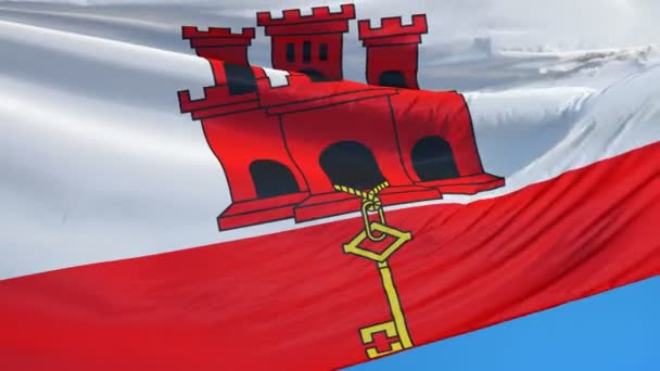 Bandera de Gibraltar en cámara lenta perfectamente en bucle con alfa — Vídeos de Stock