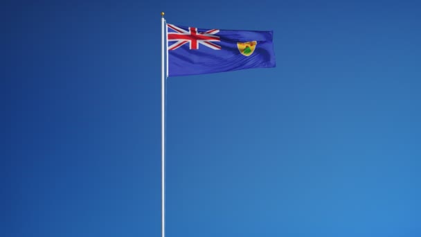 Η σημαία των Νήσων Τερκς και Κέικος σε αργή κίνηση σε ομαλή βρόχο με άλφα — Αρχείο Βίντεο