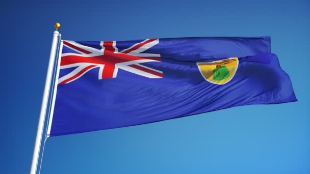 Yavaş çekimde Turks ve Caicos Adaları bayrağı sorunsuz alfa ile döngülü — Stok video