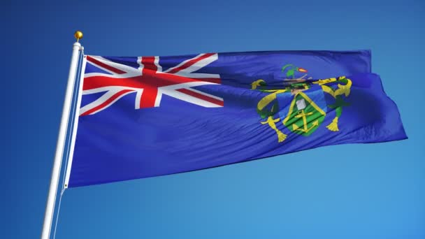 Pitcairn Islands flag in slow motion seamlessly looped with alpha — Stock Video