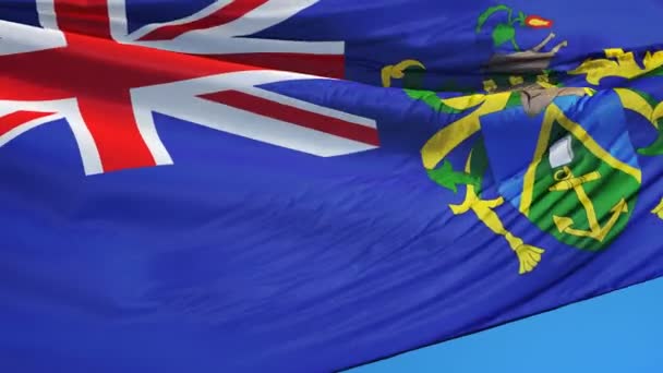 Bandera de las Islas Pitcairn en cámara lenta en bucle continuo con alfa — Vídeos de Stock