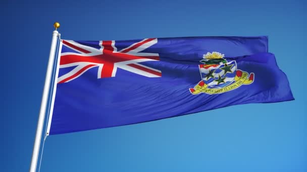 Флаг Каймановых островов в замедленной съемке зациклен на альфе — стоковое видео