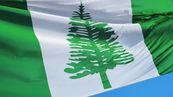 Norfolk Island flag in slow motion seamlessly looped with alpha — Stock Video