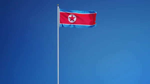 Flaga Korei Północnej, na białym tle z clipping path kanał alfa przezroczystości — Zdjęcie stockowe