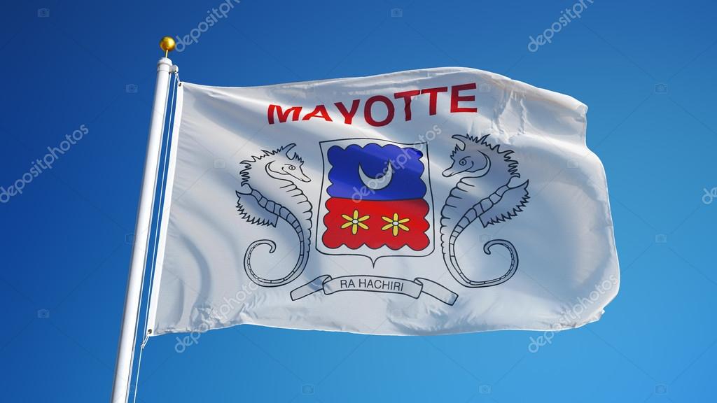 Mayotte National Flag waving in the wind, isolated white