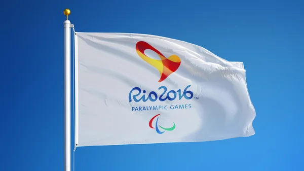 ริโอ 2016 ธงเกมพาราลิมปิกที่มีเส้นทางการตัดช่องอัลฟา — ภาพถ่ายสต็อก
