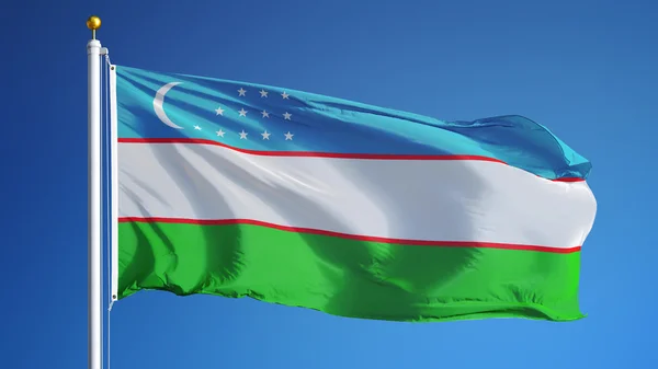 Üzbegisztán zászló, elszigetelt és nyírás kerti ösvény alfa-csatornát az átláthatóság — Stock Fotó