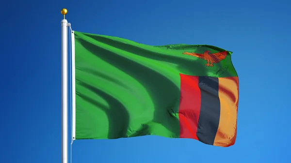 Zambiya bayrağı, yol alfa kanalı saydamlık kırpma ile izole — Stok fotoğraf