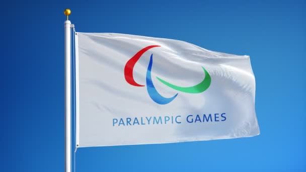 Río 2016 Juegos Paralímpicos bandera en cámara lenta perfectamente en bucle con alfa — Vídeos de Stock
