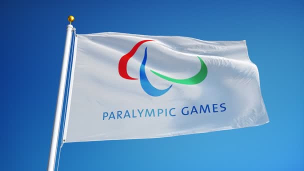 Rio 2016 Paralympiska spelen flagga i slow motion sömlöst loopas med alfa — Stockvideo
