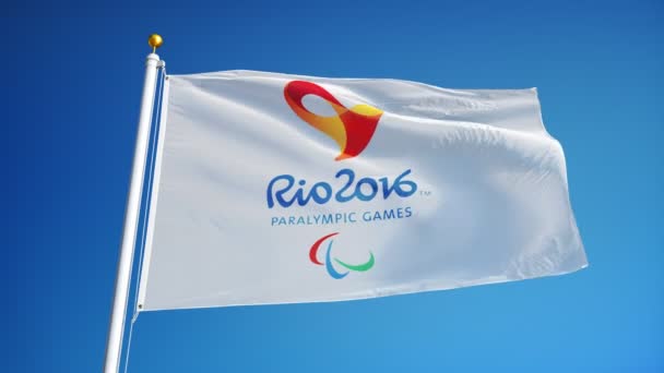 Rio 2016 drapeau des Jeux paralympiques au ralenti en boucle transparente avec alpha — Video