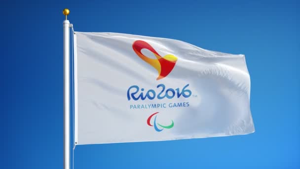 Rio 2016 Παραολυμπιακοί Αγώνες σημαία σε αργή κίνηση με απρόσκοπτη βρόχο με άλφα — Αρχείο Βίντεο