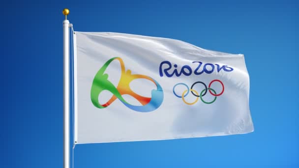 スローモーションでリオ2016オリンピックフラグは、シームレスにアルファでループ — ストック動画