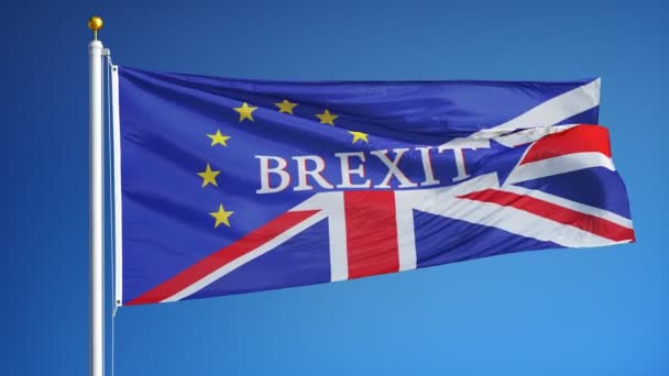 Британский флаг Брексита в замедленной съемке зациклен на альфе — стоковое видео