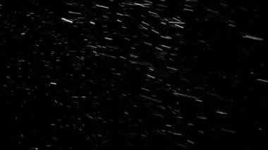 Küçük kar tanelerinin farklı yönlere koştuğu ve rüzgar yüzünden sürekli yön değiştirdiği güzel bir atmosferik kar fırtınası. Kusursuz bir şekilde, siyah arkaplanda izole edilmiş..