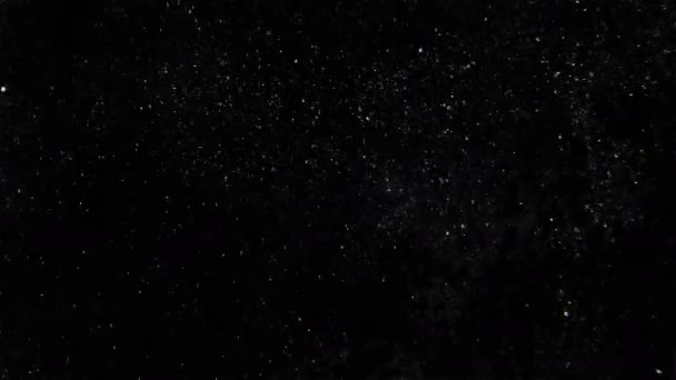 Particules de poussière blanche volant sur fond noir sous-marin 