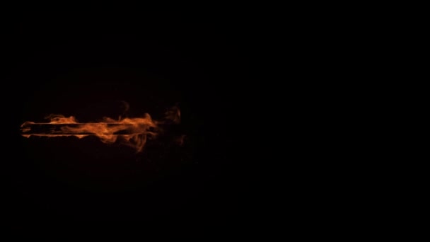 Трохи спалюючий вогонь дерев'яний промінь знизу до верху з частинками — стокове відео