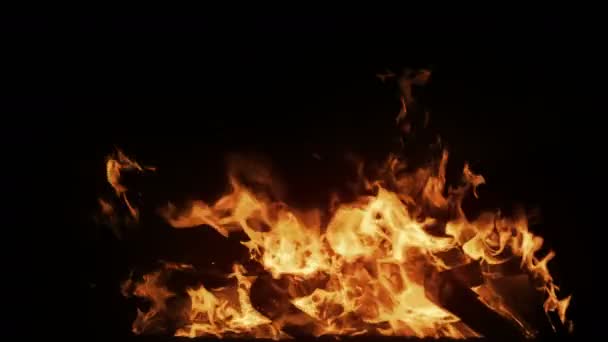 Grande fogo real em câmera lenta com partículas — Vídeo de Stock