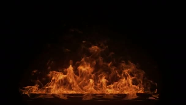 Burning horizontal wood beam in the middle — Stock Video