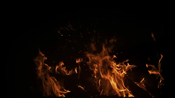 Siyah arka plan üzerine parçacıkları ile çok küçük ateş — Stok fotoğraf