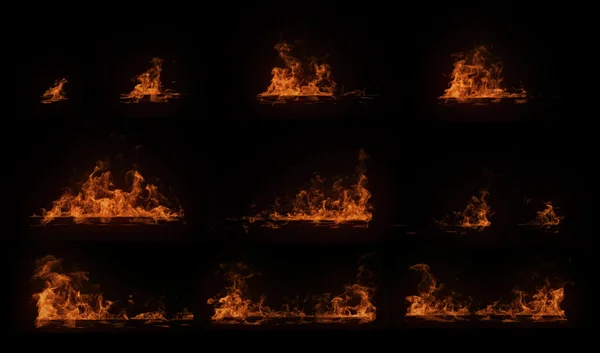 Un insieme di fascio di legno orizzontale in fiamme con particelle — Foto Stock