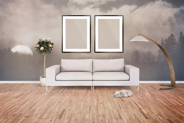 Two Blank Picture frame on the wall. Place your creation in this — Stock Photo, Image