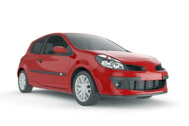 Küçük araba beyaz zemin üzerine, 3d çizim alay etmek yukarıya