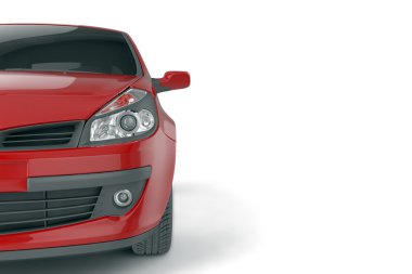 Küçük araba beyaz zemin üzerine, 3d çizim alay etmek yukarıya