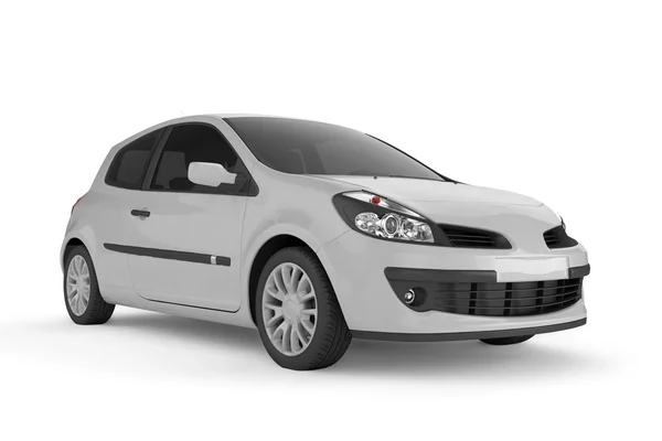 Маленький автомобіль знущається над білим тлом, 3D ілюстрація — стокове фото