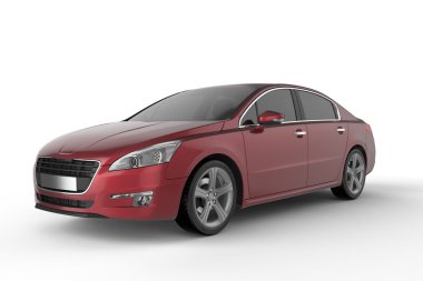 Kırmızı araba beyaz zemin üzerine, 3d çizim alay etmek yukarıya