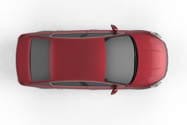 Kırmızı araba beyaz zemin üzerine, 3d çizim alay etmek yukarıya