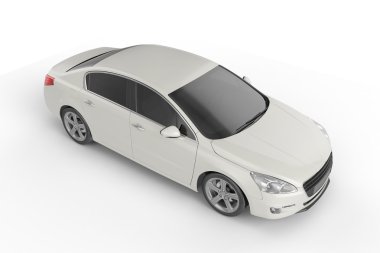 Beyaz araba beyaz zemin üzerine, 3d çizim alay etmek yukarıya