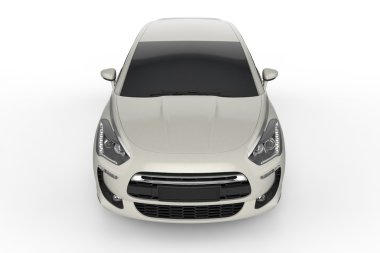 Beyaz araba beyaz zemin üzerine, 3d çizim alay etmek yukarıya