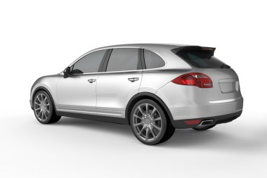 Beyaz arka plan, 3d çizim üzerinde gümüş Suv