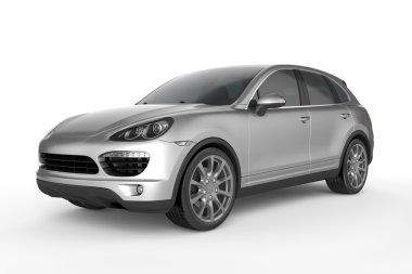 Beyaz arka plan, 3d çizim üzerinde gümüş Suv