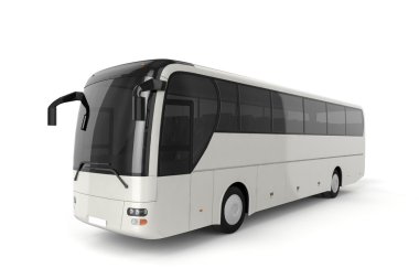 Sağ tarafta - otobüs alay kadar beyaz arka plan, 3d çizim üzerinde