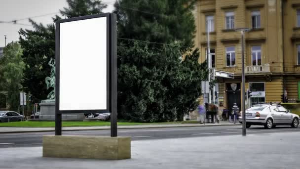 Πόλη φως αφίσα κοροϊδεύετε επάνω στο κέντρο της πόλης. — Αρχείο Βίντεο