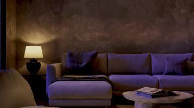  Yatay Çekim Modern Mimari İçten Geçiş, Dinamik Gölge Oyunu ile Soyut Arkaplan, 3D Canlandırma.