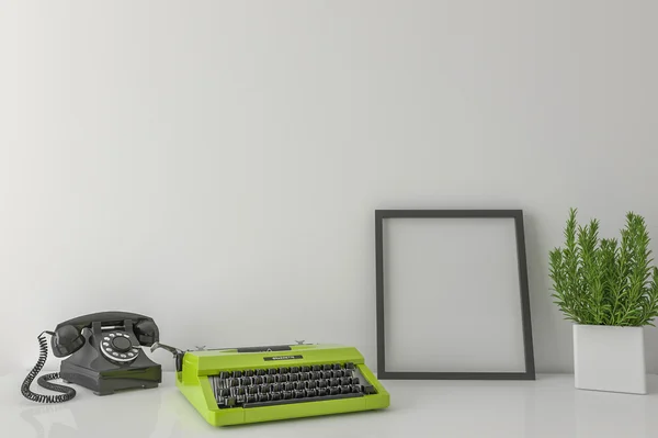 Desktop with blank picture frame — Stock Photo, Image