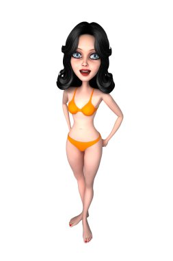 Bir mayo 3d resimde siyah saçlı kız