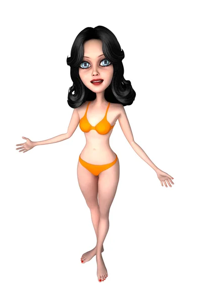 Black haired girl in a bathing suit 3D illustration — Stock Photo, Image